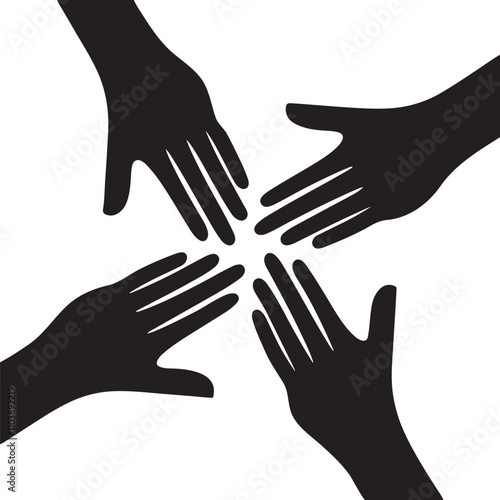 Four helping hands silhouette vector art and illustration design.