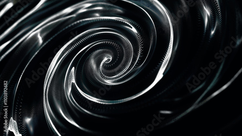 Abstract dot digital circular particle wave. Spiral portal. Liquid vortex. Whirlpool. Hypnotic background. Bright digital glowing circle. Rotating funnel. Abstract vector illustration.
