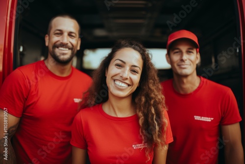 Portrait of a smiling diverse workers in moving company in uniform