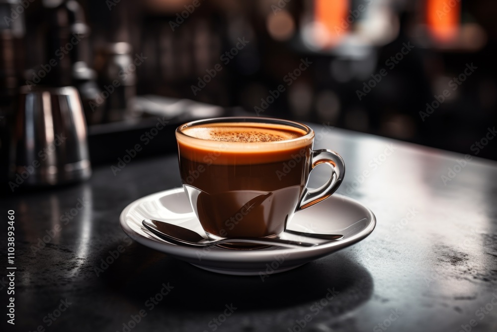 Close up of a espresso coffee in cafe in USA