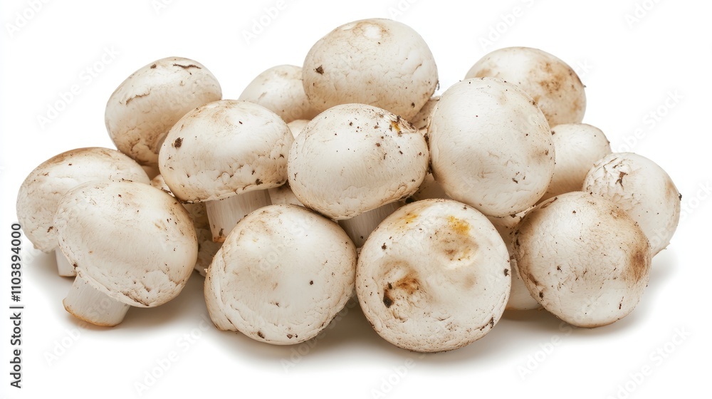 Fresh White Mushrooms on White Background Fresh White Mushrooms on White Background