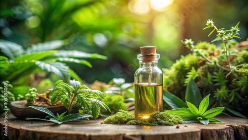 Tilt-Shift Photography of CBD Oil in a Modern Setting, Capturing the Essence of Wellness and Natural Remedies for Health Enthusiasts and Holistic Lifestyle Advocates