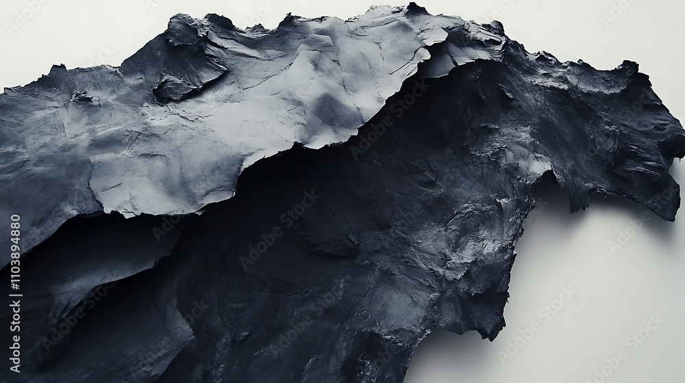 Abstract dark gray clay sculpture resembling a mountainous landscape. Textured and dramatic. Abstract dark gray clay sculpture resembling a mountainous landscape. Textured and dramatic.