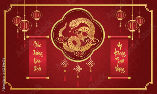 Vietnamese Snake Hold Couplets To Wish Tet 2025 . Year of the snake (Translation : Happy new year )