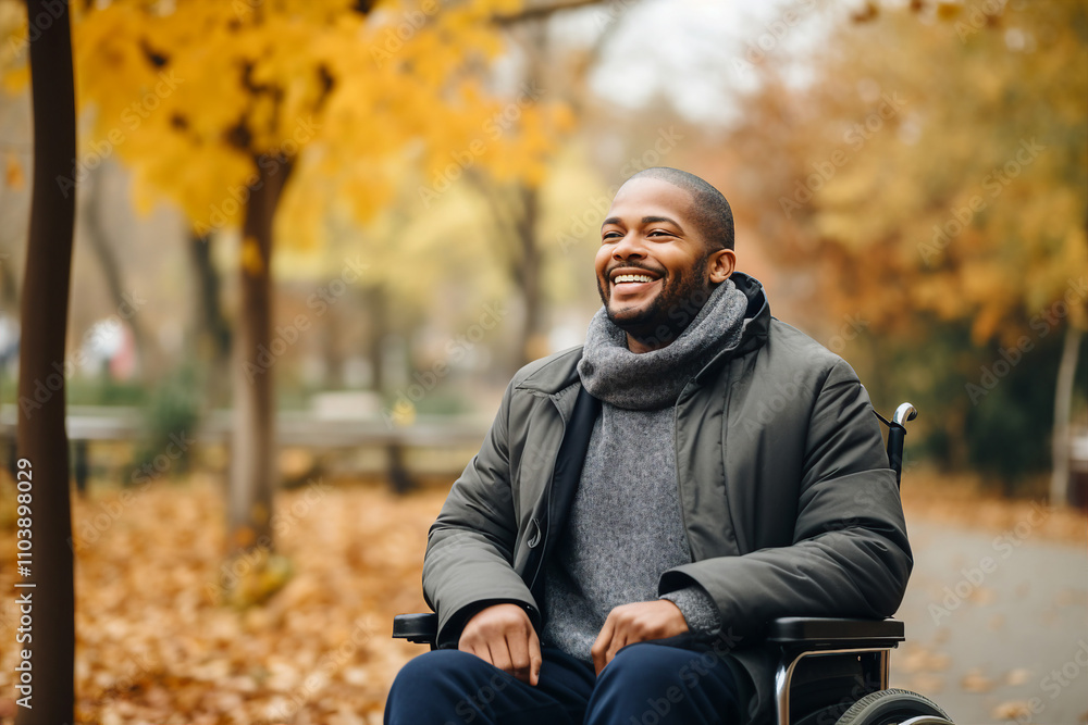 Image of handsome man on wheelchair living regardless of disability generative AI Image of handsome man on wheelchair living regardless of disability generative AI