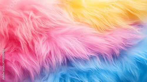 Pastel-colored faux fur in shades of pink, yellow, and blue. Soft, fluffy texture.