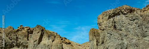 Rocky mountains at steppe patagonia landscape, chubut, argentina