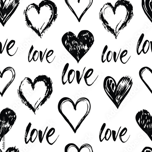 valentine love background with grunge hearts and seamless pattern vector