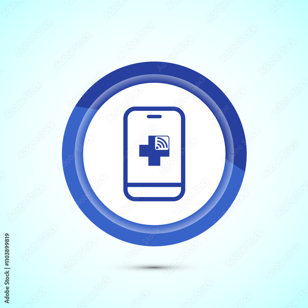 Online healthcare icon design, Virtual medical service sign, Blue Color Button Design Online healthcare icon design, Virtual medical service sign, Blue Color Button Design