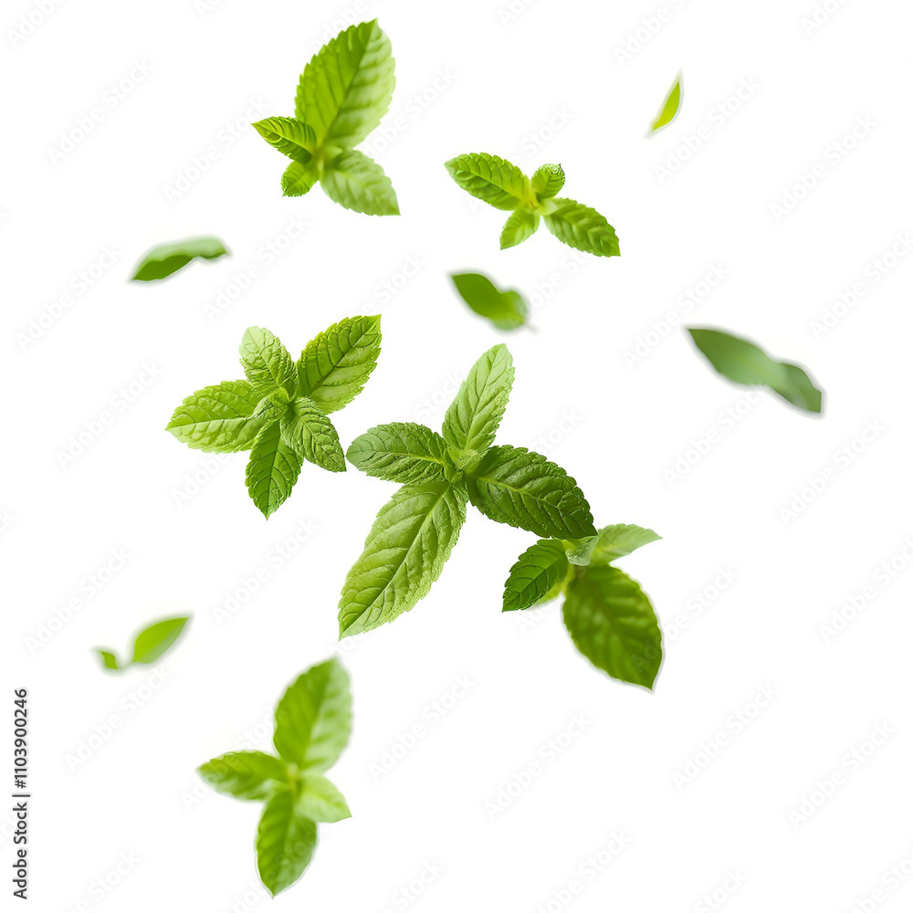 Fresh Mint Leaves Levitating in Air – Dynamic and Natural Cutout Design Fresh Mint Leaves Levitating in Air – Dynamic and Natural Cutout Design