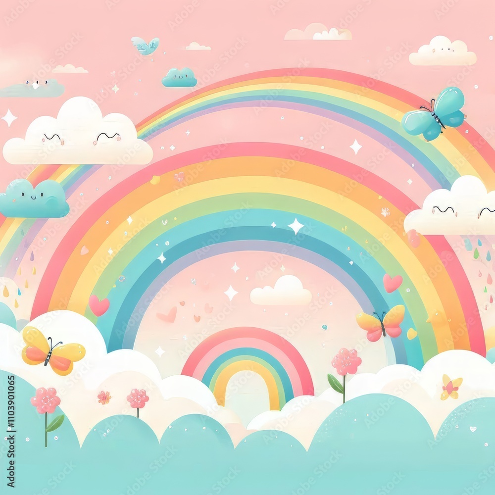 Pastel rainbow and cloud background Pastel rainbow and cloud background