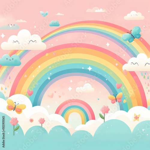 Pastel rainbow and cloud background