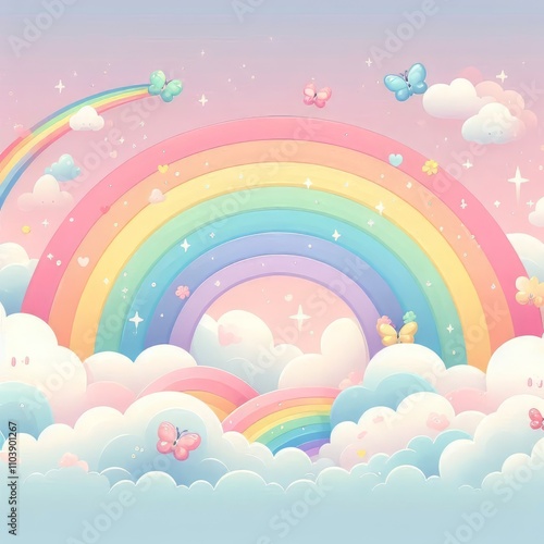 Pastel rainbow and cloud background