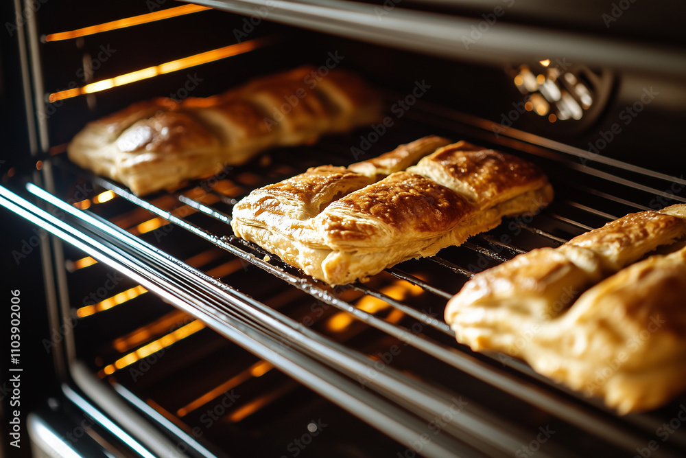 Fresh baked pie in the oven, Selective focus baked pastry from oven in kitchen. Fresh baked pie in the oven, Selective focus baked pastry from oven in kitchen.