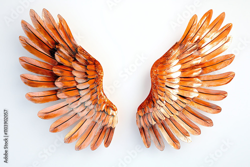 Copper wings on white background. photo