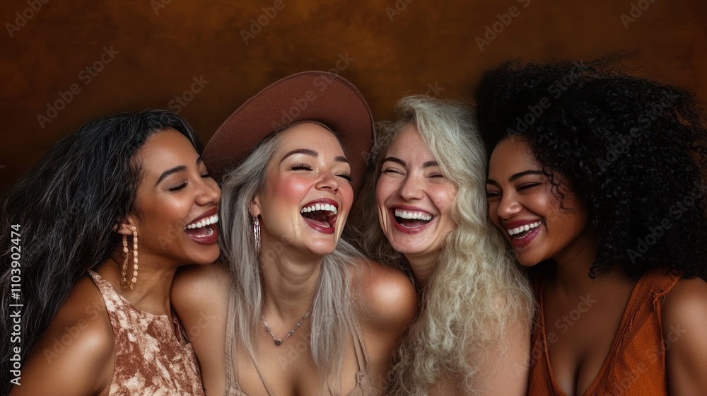 Obraz premium Four women are smiling and laughing together