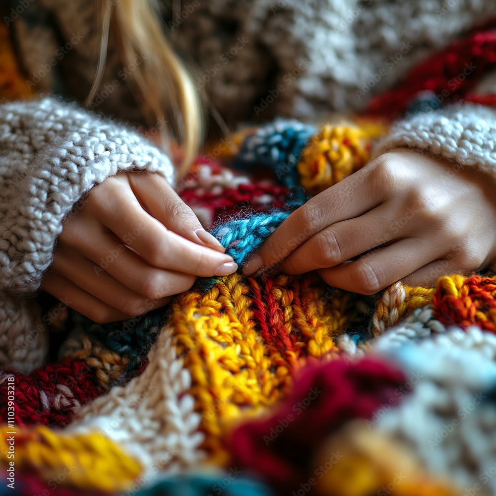 Cozy Hands with Colorful Knit Blanket Cozy Hands with Colorful Knit Blanket