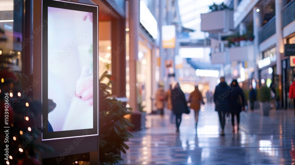 Shopping Mall Ambiance with Digital Display and Holiday Decor Shopping Mall Ambiance with Digital Display and Holiday Decor