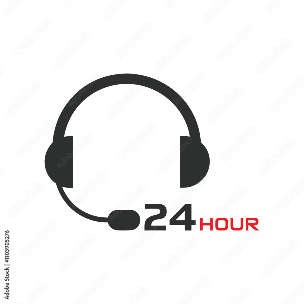 Modern Headset Icon with 24HR Support Design. Modern Headset Icon with 24HR Support Design.
