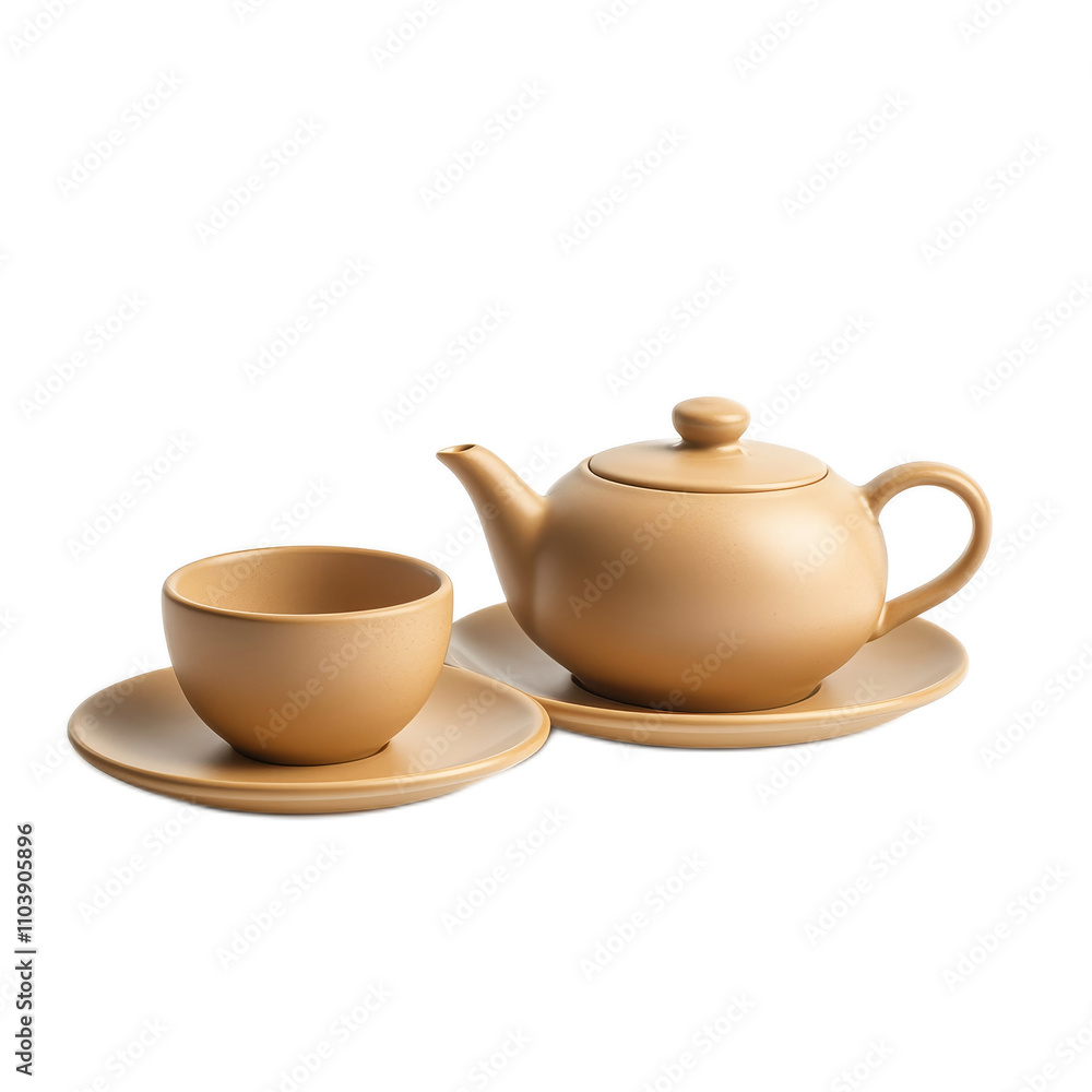 Elegant Minimalist Tea Set with Teapot and Cup on White Background Elegant Minimalist Tea Set with Teapot and Cup on White Background