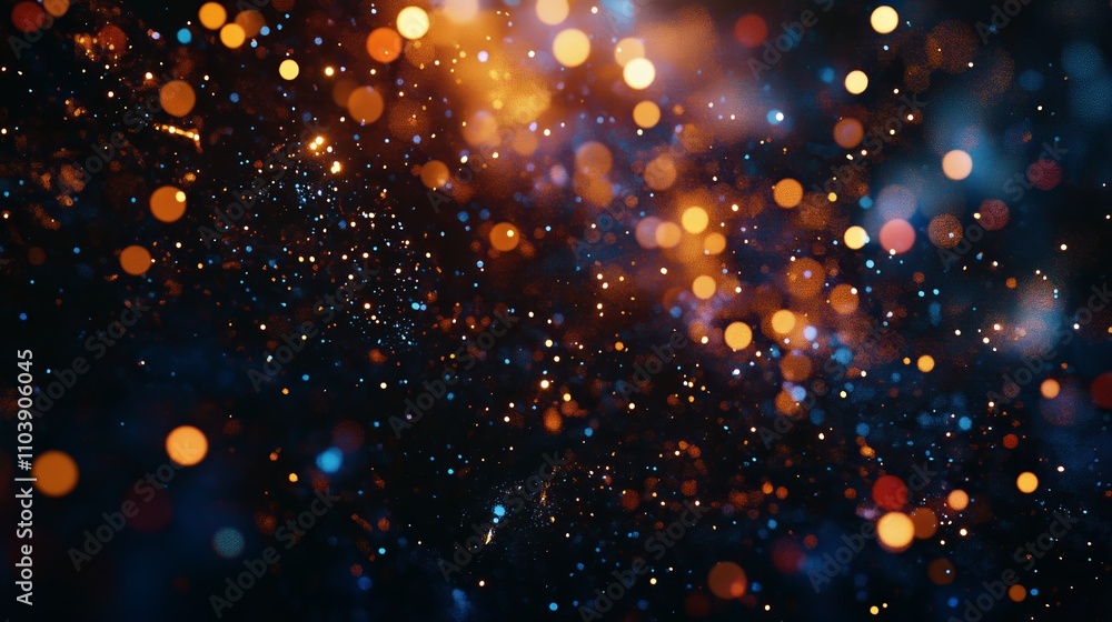 Obraz premium Festive Christmas texture with dark background and golden bokeh, evoking joy and warmth for holidays.