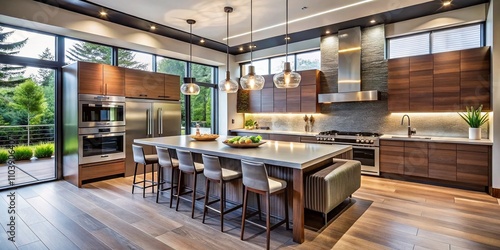 Ultra-Modern Kitchen Design Featuring Sleek Lines, High-End Appliances, and Minimalist Aesthetics in a Private Residential Space with Elegant Lighting and Open Layout