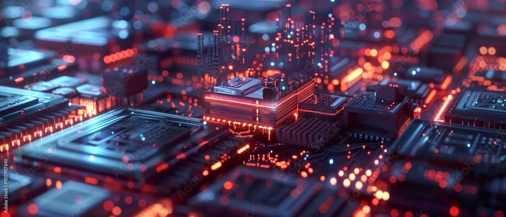 Obraz premium High-Resolution 3D Render of Quantum Computing Unit Processing Financial Market Data for Finance and Technology Presentations