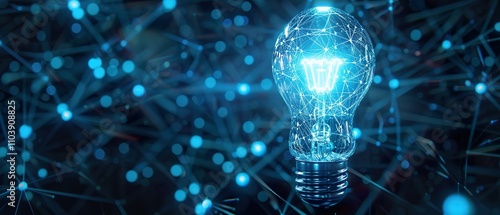 Innovative Idea Launch: A Rocket-Propelled Glowing Lightbulb Soaring Through a Network of Connections