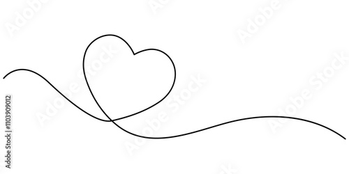 Continuous line drawing of heart. One line drawing background. Vector illustration. Single line love symbol, Hand drawn doodle heart. Stroke is editable so you can make it thiner or thicker. 