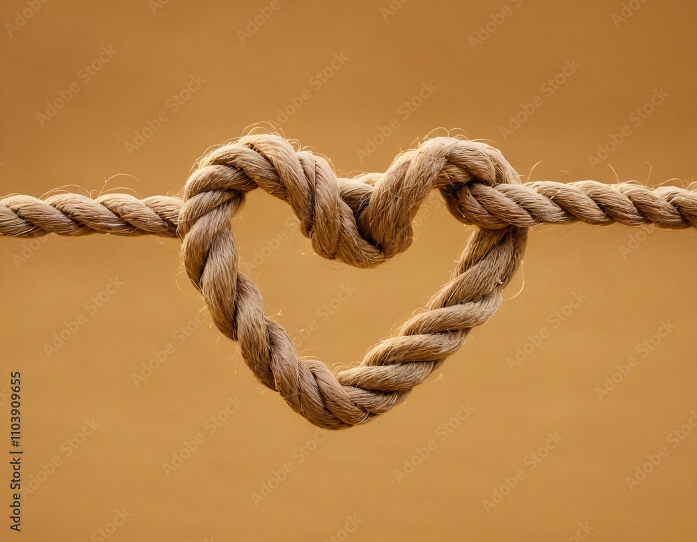 Rope with a heart shaped knot on white background. Ai generated image Rope with a heart shaped knot on white background. Ai generated image