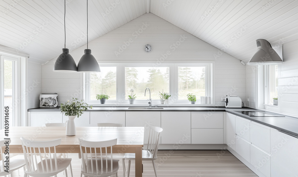 A contemporary kitchen boasting a clean and bright design. A contemporary kitchen boasting a clean and bright design.