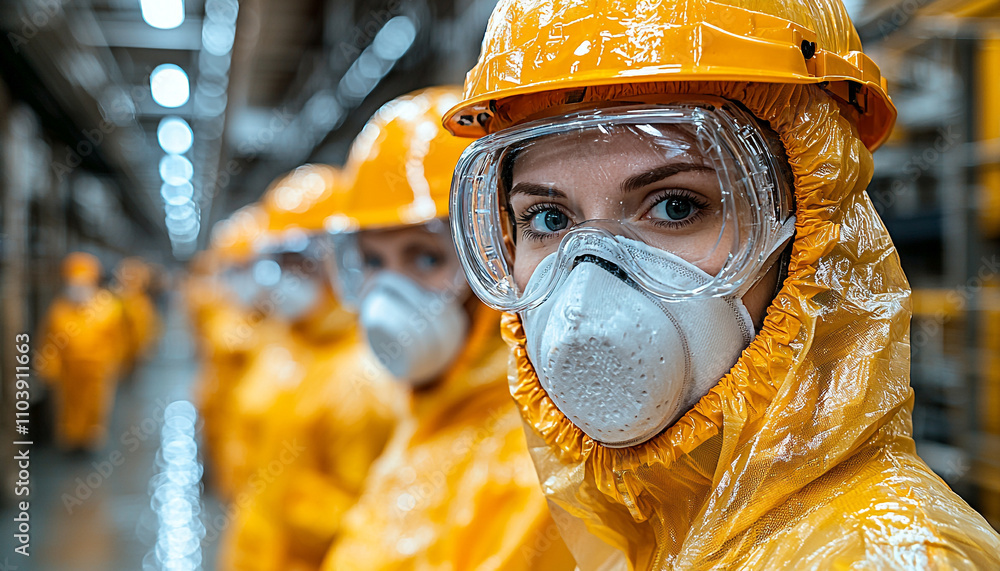 Caucasian engineer in factory wearing protective workwear smiling generated by AI Caucasian engineer in factory wearing protective workwear smiling generated by AI