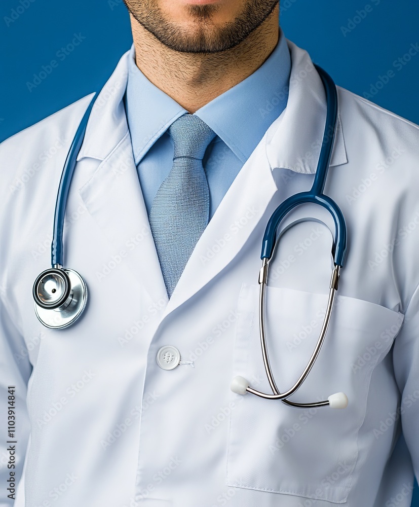 Close-up of a Dedicated Doctor in a Pristine White Coat, Ready to Provide Exceptional Care. Close-up of a Dedicated Doctor in a Pristine White Coat, Ready to Provide Exceptional Care.
