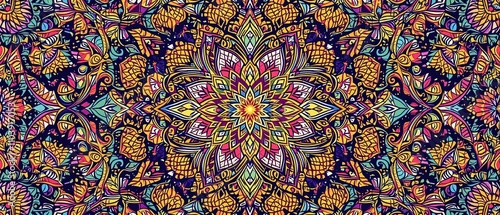 Vibrant floral pattern with interconnected mandalas, psychedelic patterns, colorful mandalas