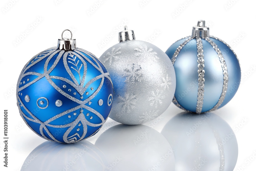 christmas blue silver decoration on white background. christmas blue silver decoration on white background.