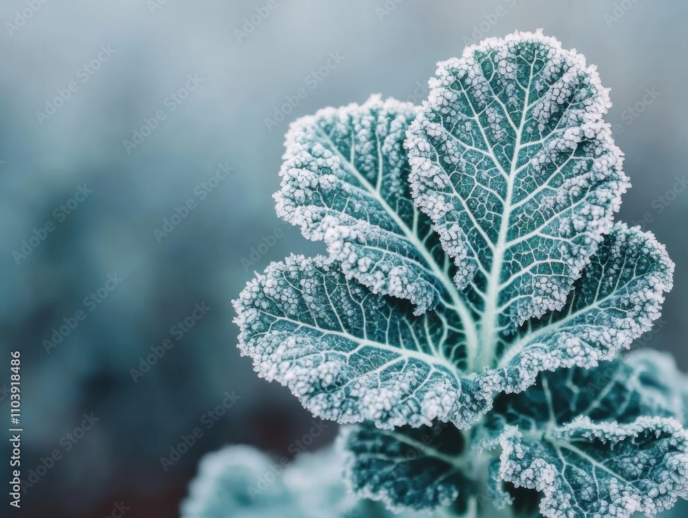 Frost-covered vegetables in winter garden macro photography tranquil nature scene close-up view of leafy greens for seasonal awareness Frost-covered vegetables in winter garden macro photography tranquil nature scene close-up view of leafy greens for seasonal awareness