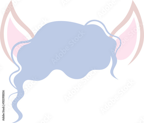 A cartoonish blue head with pink ears