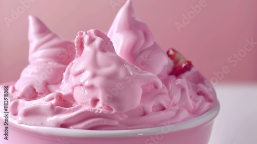 Pink Dessert Delight - Fresh Strawberry Ice Cream on Display. A delectable and vibrant visual showcasing the charm of strawberry ice cream against a pink background.