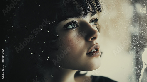 Close-up de Beleza Feminina: Glamour e Maquiagem em Estúdio com Toque Noir