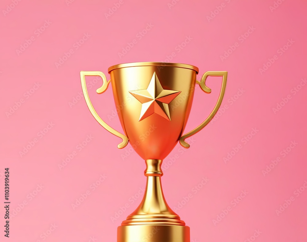 Golden trophy with laurel wreath on pedestal in stadium track. Created with generative AI technology Golden trophy with laurel wreath on pedestal in stadium track. Created with generative AI technology