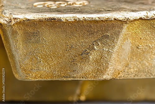 Close up Gold Bar Precious Metal Ingot Refinery Luxury Finance Wealth Investment Te