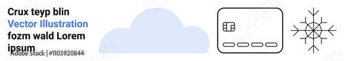 Cloud icon, chip card with five connection points, network symbol, and text elements. Ideal for technology, cloud computing, digital wallets, networking, connectivity data storage online security