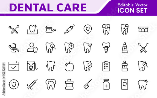 Dental Icon Set. A comprehensive collection of vibrant and professional icons for dental practices, perfect for patient communication to promote oral health awareness.