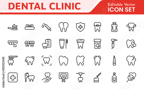 Dental Icon Set. A comprehensive collection of vibrant and professional icons for dental practices, perfect for patient communication to promote oral health awareness.