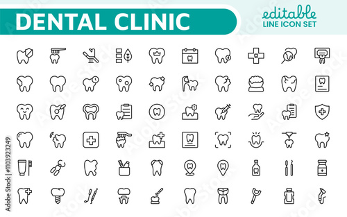 Dental Icon Set. A comprehensive collection of vibrant and professional icons for dental practices, perfect for patient communication to promote oral health awareness.