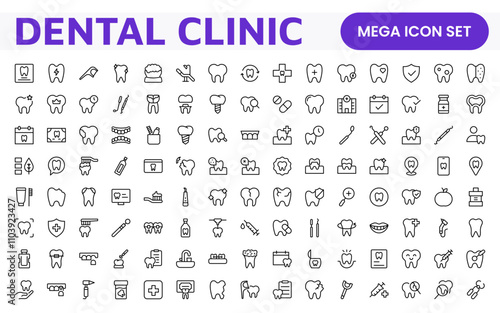 Dental Icon Set. A comprehensive collection of vibrant and professional icons for dental practices, perfect for patient communication to promote oral health awareness.