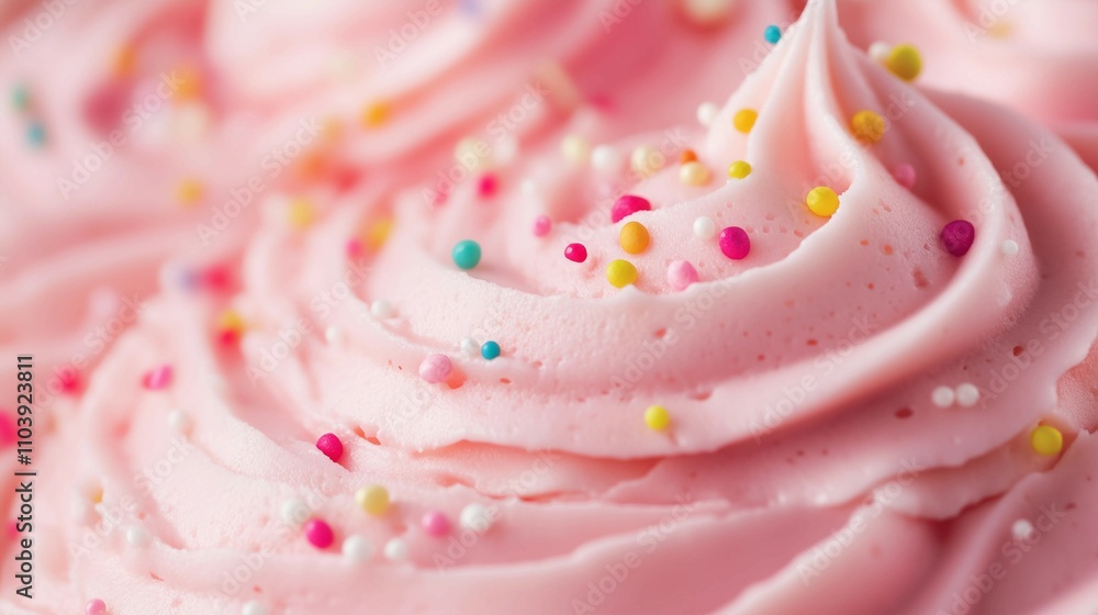 Close-up of pink frosting with colorful sprinkles,ice cream,pastel,colorful,background,copy space. Close-up of pink frosting with colorful sprinkles,ice cream,pastel,colorful,background,copy space.