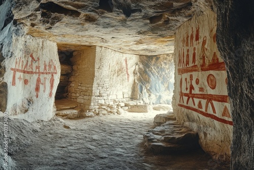 Cave paintings showing animals such as deer and canines, offering a glimpse into prehistoric life and art photo