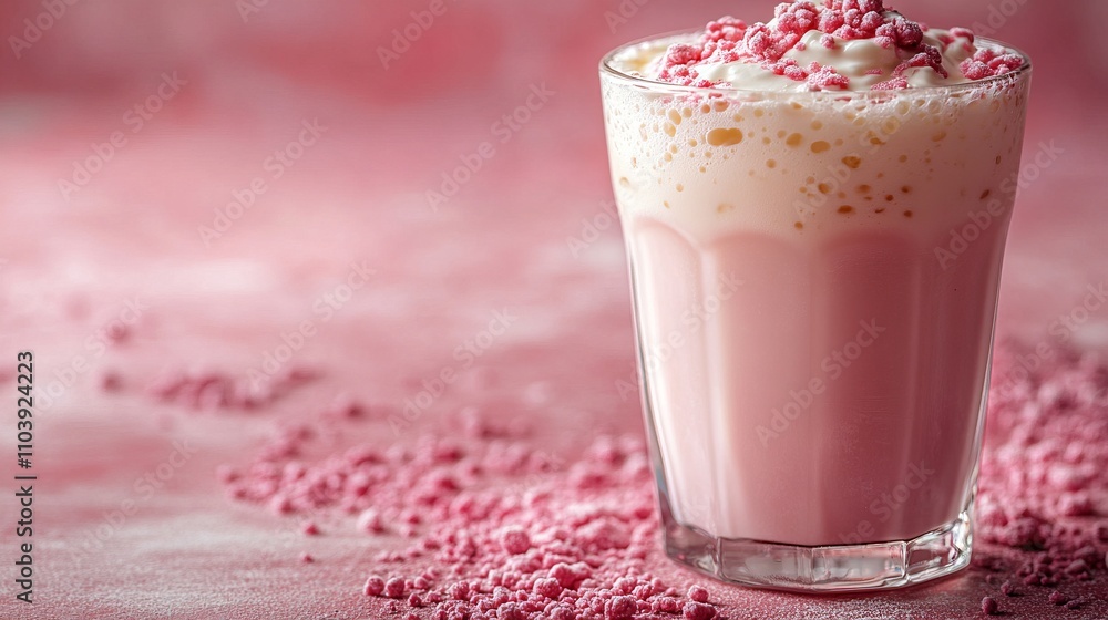 A Delicate Pink Drink with Whipped Cream and Sweet Toppings. A Refreshing and Sweet Delight for a Summer Day. A Delicate Pink Drink with Whipped Cream and Sweet Toppings. A Refreshing and Sweet Delight for a Summer Day.