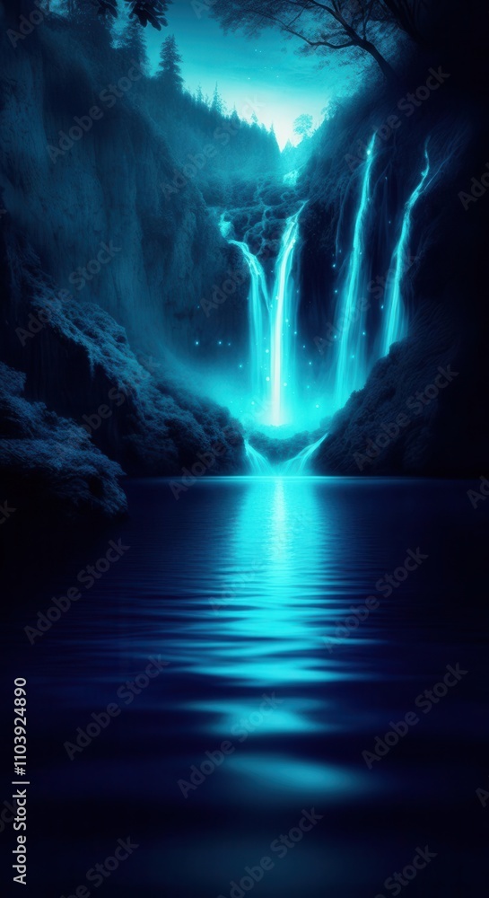 custom made wallpaper toronto digitalEnchanting midnight blue waterfall with radiant glowing waters
